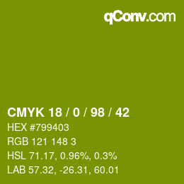 カラーコード: CMYK 18 / 0 / 98 / 42 | qconv.com