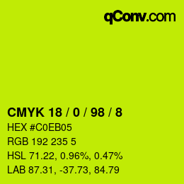 カラーコード: CMYK 18 / 0 / 98 / 8 | qconv.com
