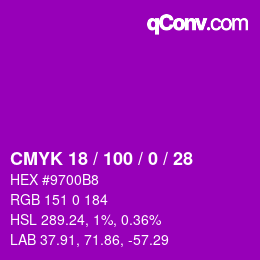 Color code: CMYK 18 / 100 / 0 / 28 | qconv.com