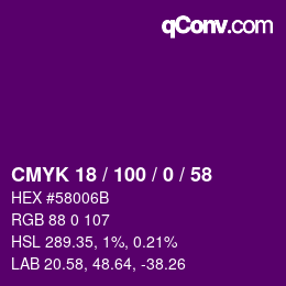 Color code: CMYK 18 / 100 / 0 / 58 | qconv.com