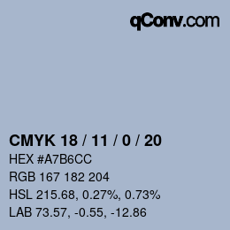 カラーコード: CMYK 18 / 11 / 0 / 20 | qconv.com