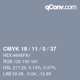 カラーコード: CMYK 18 / 11 / 0 / 37 | qconv.com