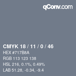 カラーコード: CMYK 18 / 11 / 0 / 46 | qconv.com