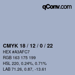 颜色代码: CMYK 18 / 12 / 0 / 22 | qconv.com