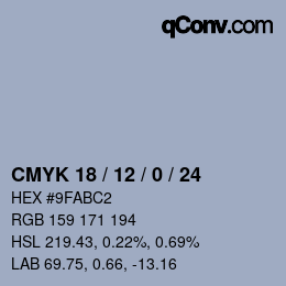 Farbcode: CMYK 18 / 12 / 0 / 24 | qconv.com