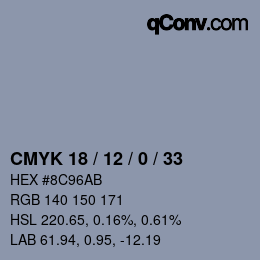 Farbcode: CMYK 18 / 12 / 0 / 33 | qconv.com