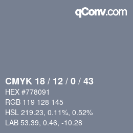 颜色代码: CMYK 18 / 12 / 0 / 43 | qconv.com