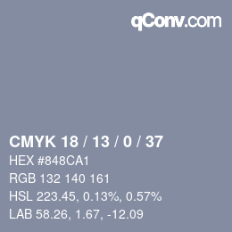 Color code: CMYK 18 / 13 / 0 / 37 | qconv.com