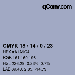 颜色代码: CMYK 18 / 14 / 0 / 23 | qconv.com