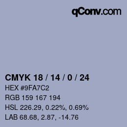 カラーコード: CMYK 18 / 14 / 0 / 24 | qconv.com