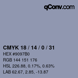 Color code: CMYK 18 / 14 / 0 / 31 | qconv.com