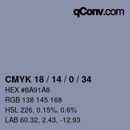 Color code: CMYK 18 / 14 / 0 / 34 | qconv.com