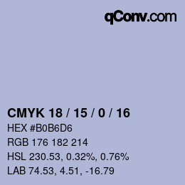 颜色代码: CMYK 18 / 15 / 0 / 16 | qconv.com