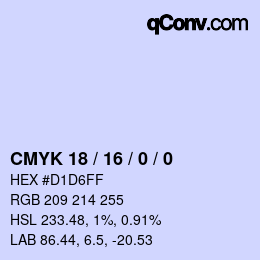 カラーコード: CMYK 18 / 16 / 0 / 0 | qconv.com