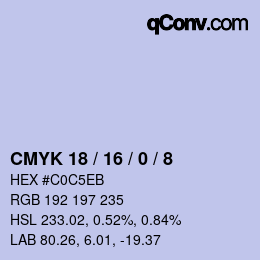 颜色代码: CMYK 18 / 16 / 0 / 8 | qconv.com