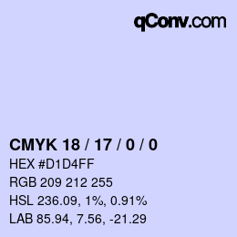 カラーコード: CMYK 18 / 17 / 0 / 0 | qconv.com