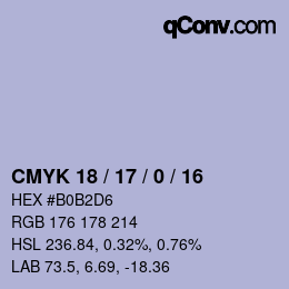 カラーコード: CMYK 18 / 17 / 0 / 16 | qconv.com