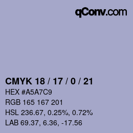 カラーコード: CMYK 18 / 17 / 0 / 21 | qconv.com