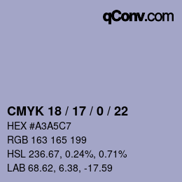 颜色代码: CMYK 18 / 17 / 0 / 22 | qconv.com