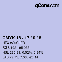 颜色代码: CMYK 18 / 17 / 0 / 8 | qconv.com