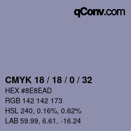 Color code: CMYK 18 / 18 / 0 / 32 | qconv.com