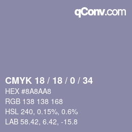 Color code: CMYK 18 / 18 / 0 / 34 | qconv.com