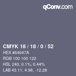 Farbcode: CMYK 18 / 18 / 0 / 52 | qconv.com
