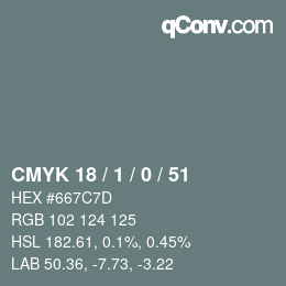 Code couleur: CMYK 18 / 1 / 0 / 51 | qconv.com