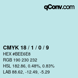 カラーコード: CMYK 18 / 1 / 0 / 9 | qconv.com