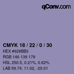 Color code: CMYK 18 / 22 / 0 / 30 | qconv.com