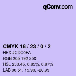 カラーコード: CMYK 18 / 23 / 0 / 2 | qconv.com