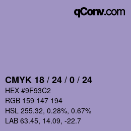 カラーコード: CMYK 18 / 24 / 0 / 24 | qconv.com