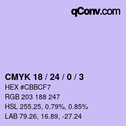 颜色代码: CMYK 18 / 24 / 0 / 3 | qconv.com