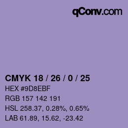 カラーコード: CMYK 18 / 26 / 0 / 25 | qconv.com