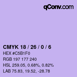 カラーコード: CMYK 18 / 26 / 0 / 6 | qconv.com