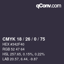 カラーコード: CMYK 18 / 26 / 0 / 75 | qconv.com
