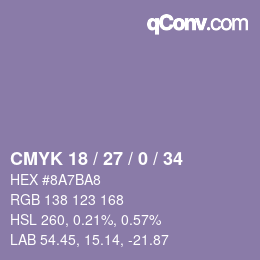 Farbcode: CMYK 18 / 27 / 0 / 34 | qconv.com