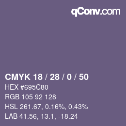 Color code: CMYK 18 / 28 / 0 / 50 | qconv.com