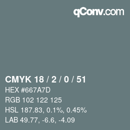カラーコード: CMYK 18 / 2 / 0 / 51 | qconv.com