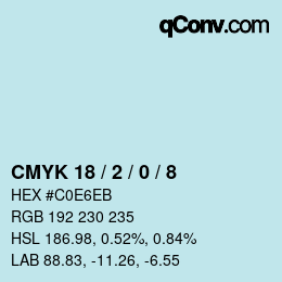 カラーコード: CMYK 18 / 2 / 0 / 8 | qconv.com