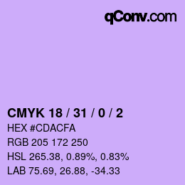 カラーコード: CMYK 18 / 31 / 0 / 2 | qconv.com