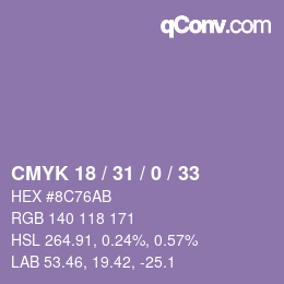 Color code: CMYK 18 / 31 / 0 / 33 | qconv.com