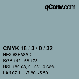 カラーコード: CMYK 18 / 3 / 0 / 32 | qconv.com