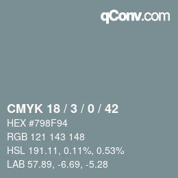 カラーコード: CMYK 18 / 3 / 0 / 42 | qconv.com