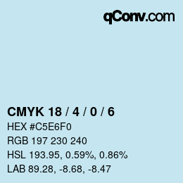 カラーコード: CMYK 18 / 4 / 0 / 6 | qconv.com