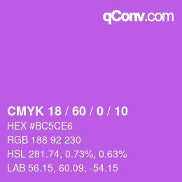 カラーコード: CMYK 18 / 60 / 0 / 10 | qconv.com