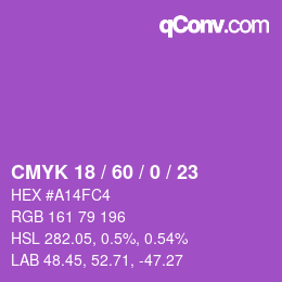 カラーコード: CMYK 18 / 60 / 0 / 23 | qconv.com