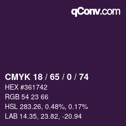 Color code: CMYK 18 / 65 / 0 / 74 | qconv.com