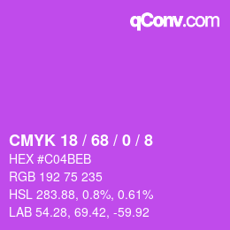 カラーコード: CMYK 18 / 68 / 0 / 8 | qconv.com