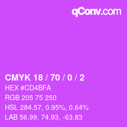 カラーコード: CMYK 18 / 70 / 0 / 2 | qconv.com